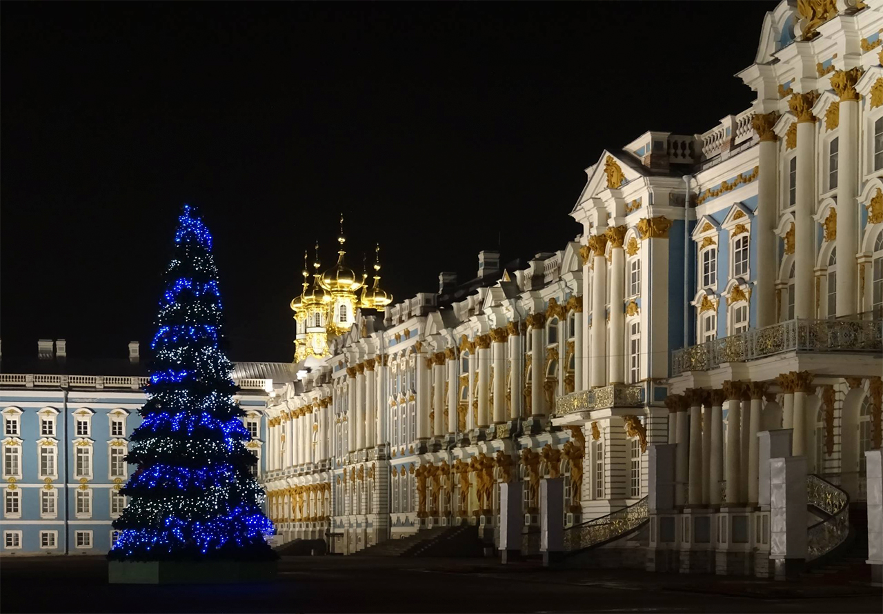 Екатерининский дворец в Санкт-Петербурге ночью